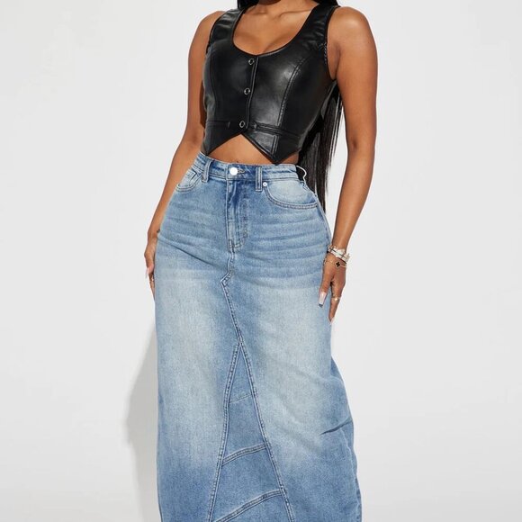 Fashion Nova Dresses & Skirts - Fashion Nova Blue  Maxi Denim Skirt Size XL EUC